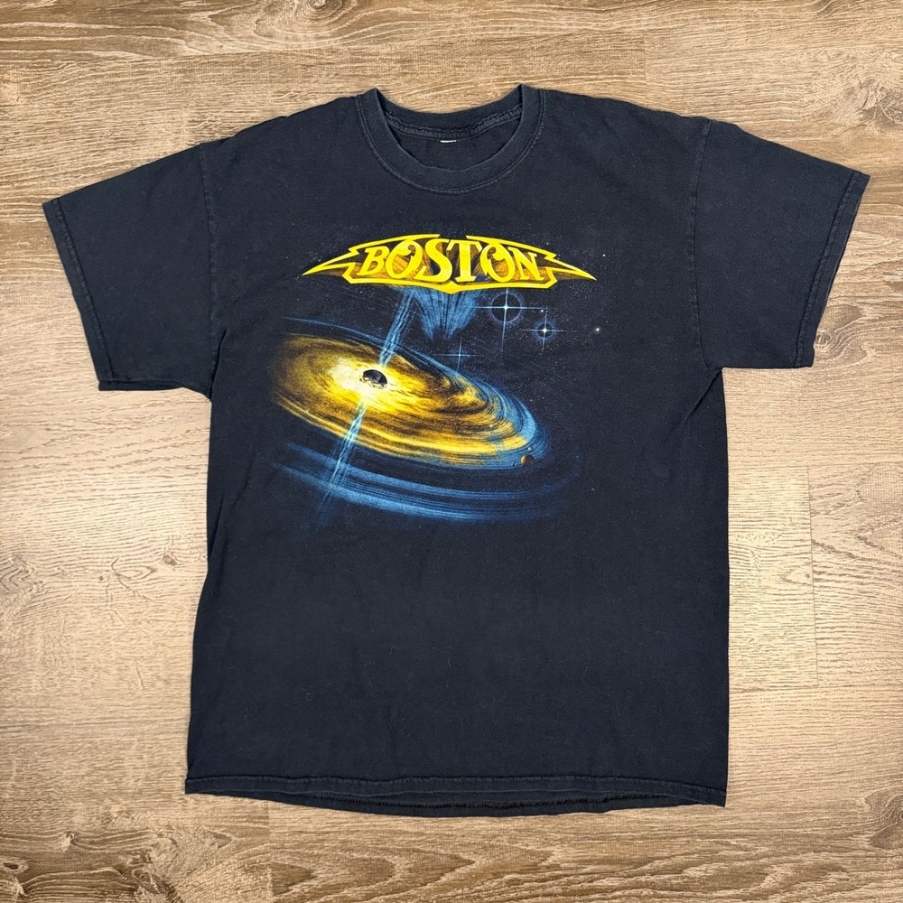Boston 2015 Tour T Shirt Black L Classic Rock & Roll HOF Member Gildan Read!